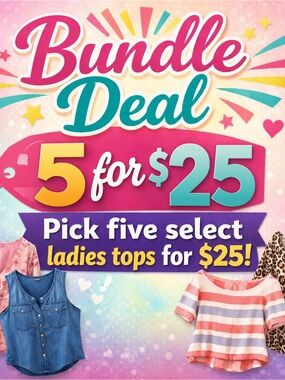 Bundle Deal 5 for $25 - Ladies Tops Assorted Variety